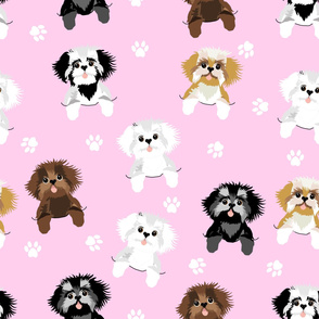 shih tzu fabric - cute shih tsu dogs - pink