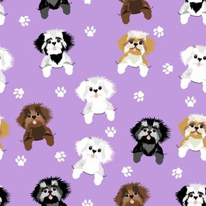 shih tzu fabric - cute shih tsu dogs - purple