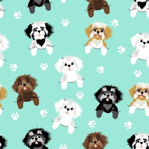 shih tzu fabric - cute shih tsu dogs -  mint