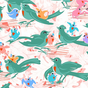 Birds Large | Family + Adoption | Coral Pink