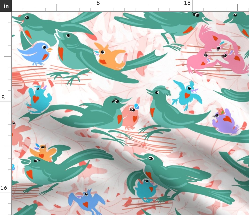 Birds Large | Family + Adoption | Coral Pink