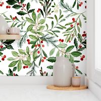 5.25" Mistletoe Holly Christmas Florals // White