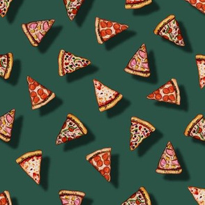 Pizza Party Pattern - Floating Pizza Slices on Teal