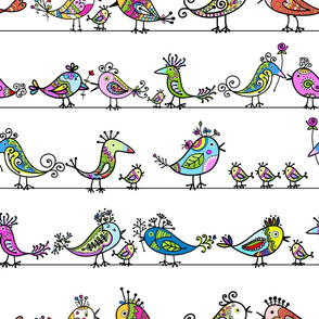 Cute birds family Pattern. Childish Style