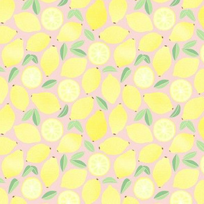 Summer Lemons on Blush Pink - Small Scale