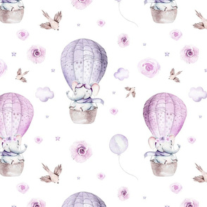 Watercolor baby elephant cartoon cute animal purple pattern 7