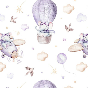 Watercolor baby elephant cartoon cute animal purple pattern 2