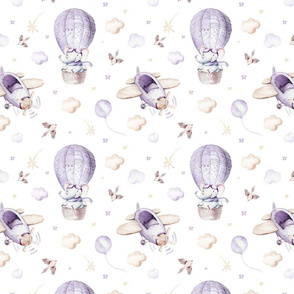 Watercolor baby elephant cartoon cute animal purple pattern 8