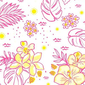 Summer Sunset Floral, Pink on White