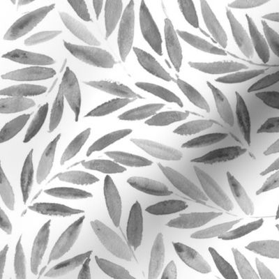 Platinum grey Japanese leaves watercolor ★ painted black and white leaves for modern scandi home decor, bedding, nursery