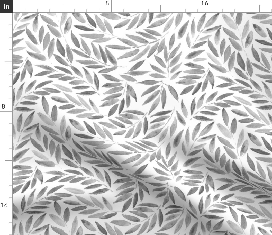 Platinum grey Japanese leaves watercolor ★ painted black and white leaves for modern scandi home decor, bedding, nursery