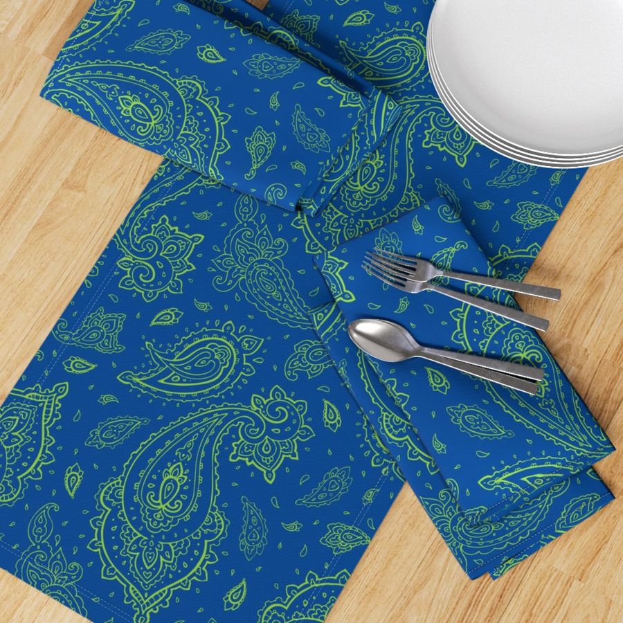 Bandana Paisley Seahawk Lime on Dark Blue