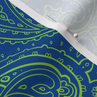 Bandana Paisley Seahawk Lime on Dark Blue