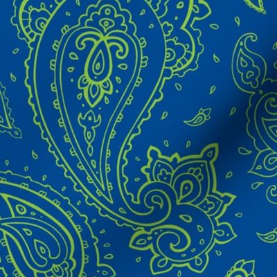 Bandana Paisley Seahawk Lime on Dark Blue