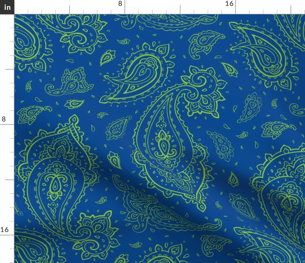 Bandana Paisley Seahawk Lime on Dark Blue