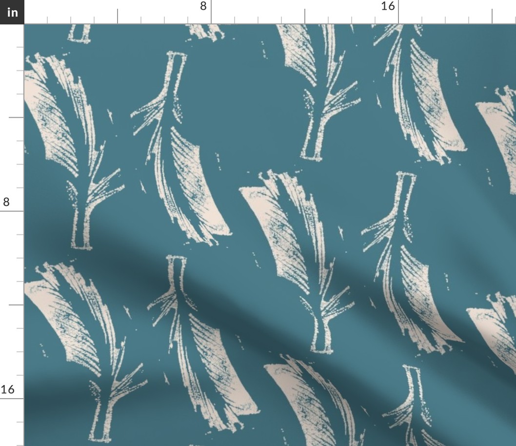 Feather Block Print - Teal