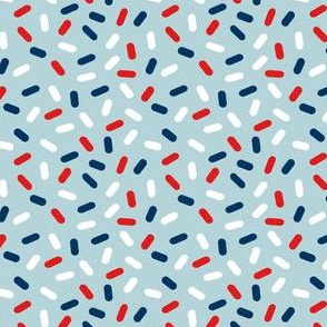 TINY usa sprinkle fabric - red white and blue fabric - light blue