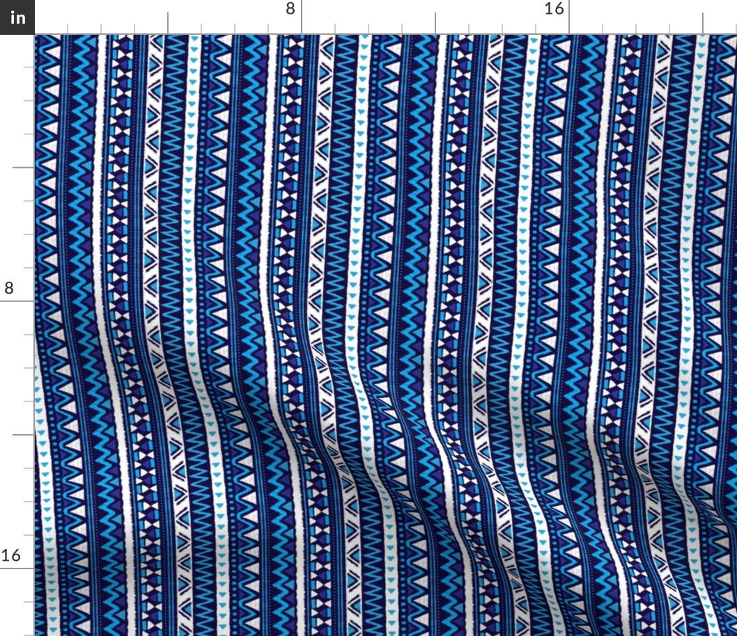 Aztec folklore indian pattern in winter eclectic blue rotated