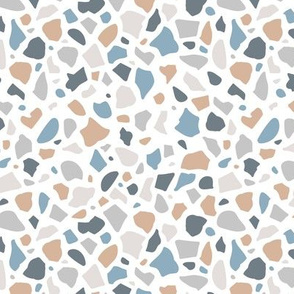 Minimal terrazzo texture abstract scandinavian trend classic basic spots design spring summer blue beige gray on white