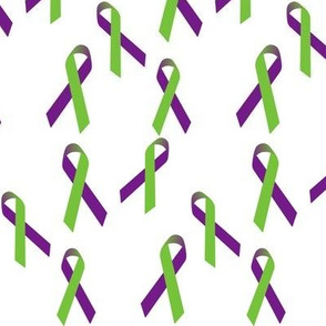 Small Scale Tossed Green and Purple Awareness Ribbons
