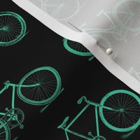 Retro Antique Bicycles in Teal Green on Black Background