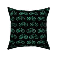 Retro Antique Bicycles in Teal Green on Black Background