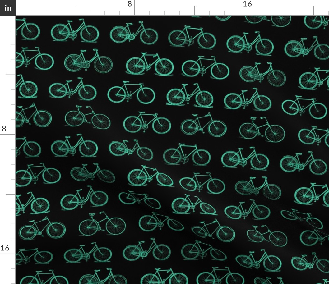 Retro Antique Bicycles in Teal Green on Black Background