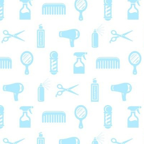 Salon & Barber Hairdresser Pattern in Baby Blue with White Background