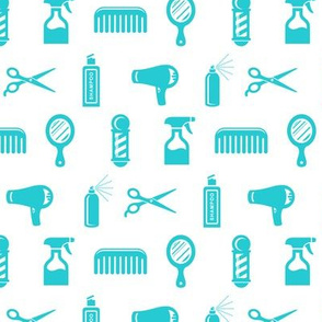 Salon & Barber Hairdresser Pattern in Ocean Blue with White Background