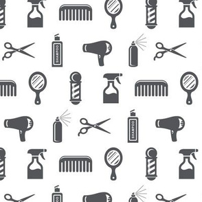 Salon & Barber Hairdresser Pattern in Charcoal Gray with White Background