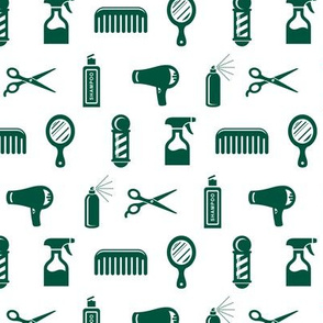 Salon & Barber Hairdresser Pattern in Sherwood Green with White Background