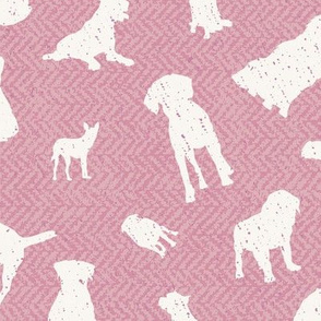 Dog Silhouette Herringbone pink