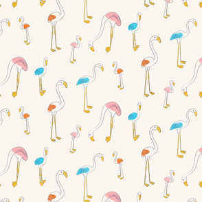 cranes- multi pastel on cream LARGE
