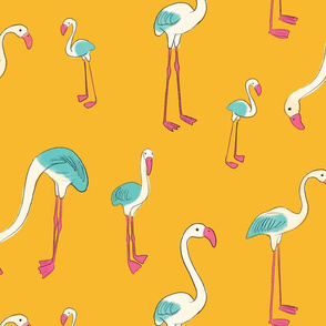 flamingos - blue and pink on gold JUMBO