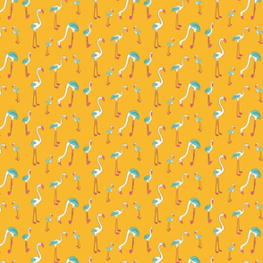 flamingos - blue and pink on gold SMALL