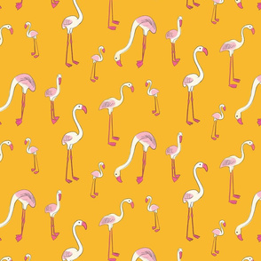 Flamingos - pink on yellow LARGE