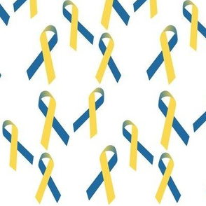 Small Scale Tossed Blue and Yellow Awareness Ribbons