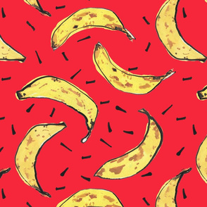 Wonky Bananas on red