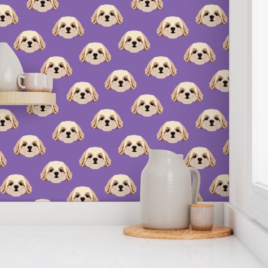 Small Shih Tzu Dog Pattern - Dark Purple