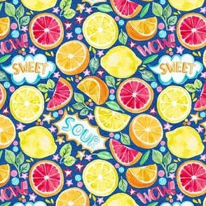 Sweet and Sour - Citrus Fruit on Royal Blue (Small Scale)