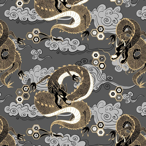 Serpent Dragon Gray and Gold