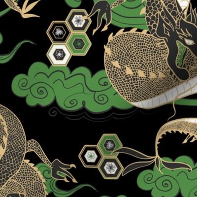 Serpent Dragon Green Black and Gold