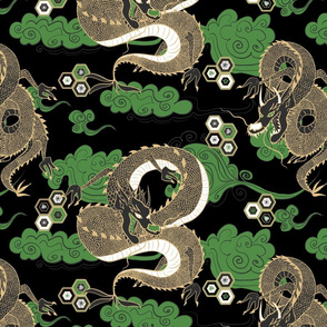 Serpent Dragon Green Black and Gold