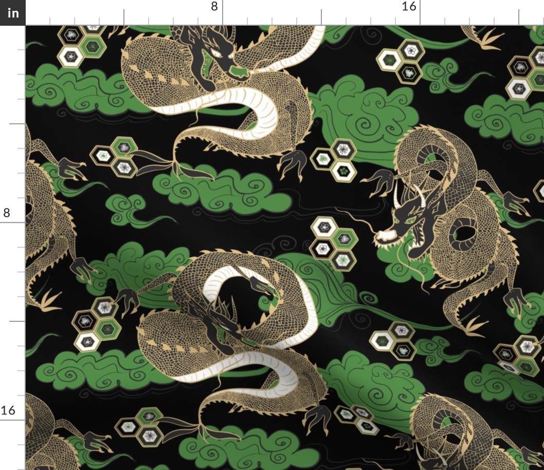 Serpent Dragon Green Black and Gold