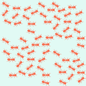 Red Ants Pattern on Blue Background