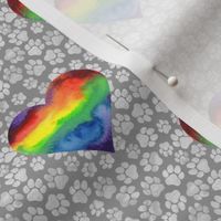 Rainbow Hearts with Gray Pawprints