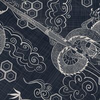 Serpent Dragons Black Toile