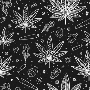 #21 cannabis leaves and joints on chalkboard