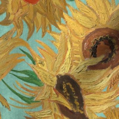 Van Gogh Sunflowers aqua saffron yellow