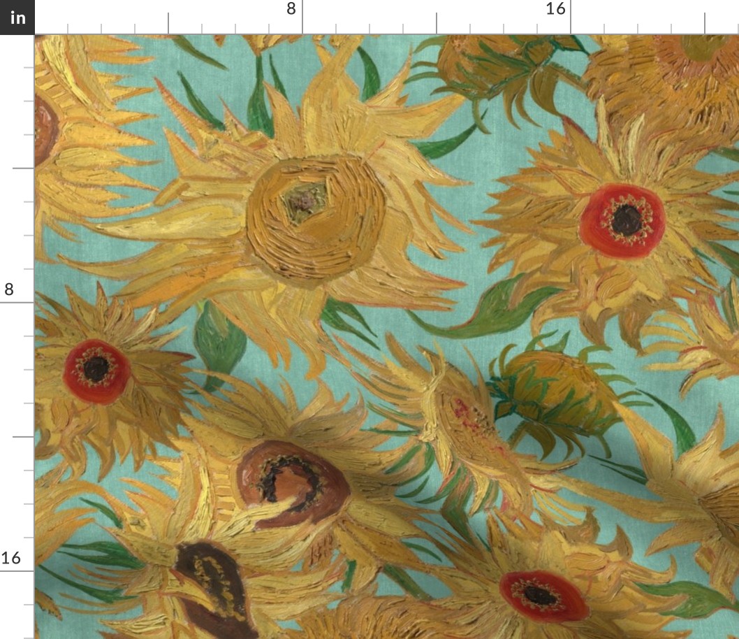Van Gogh Sunflowers aqua saffron yellow